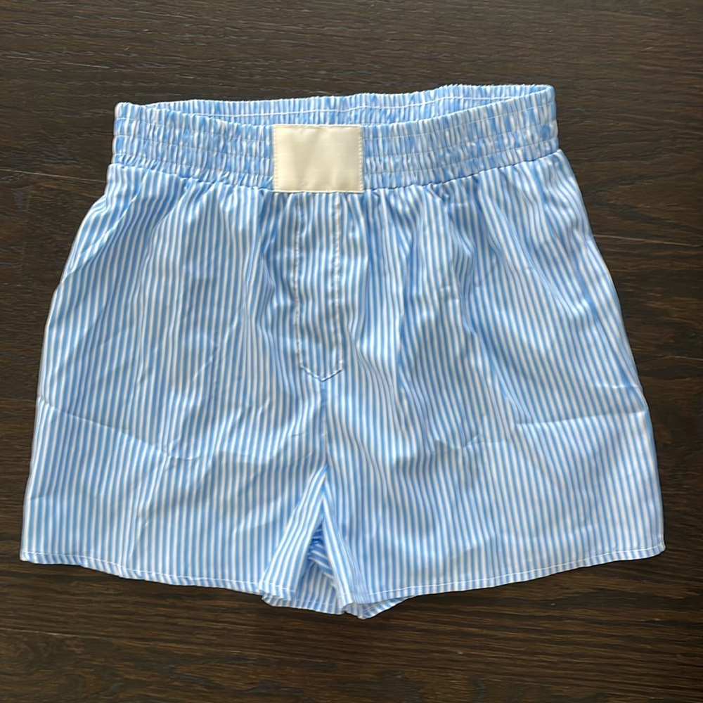 Blue and white stripe boxer shorts
